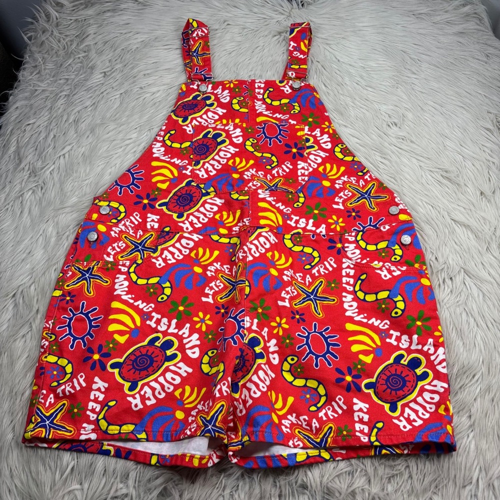 ASOS Women's 2X Red Printed Denim Short Overalls Resort Dopamine Whimsy